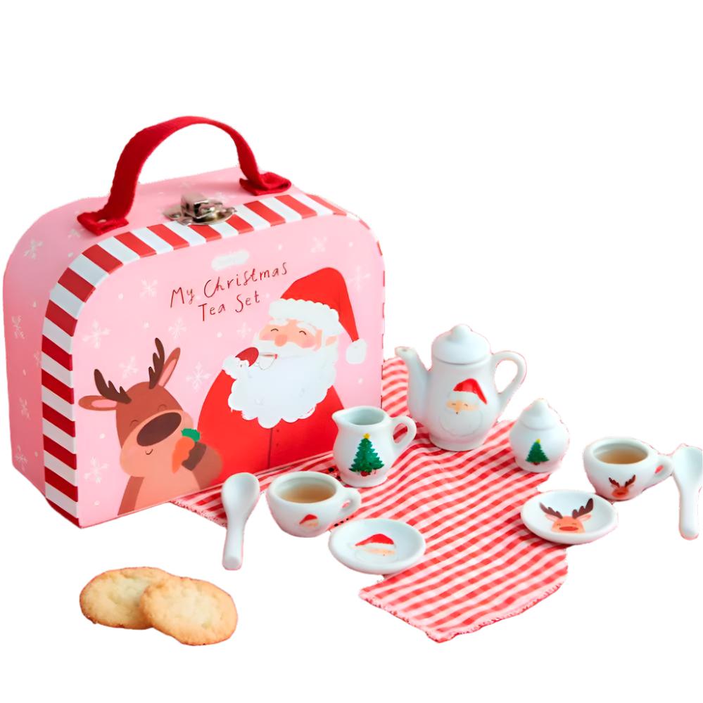 CHRISTMAS TEA SUITCASE SET Mud Pie Holiday Toys & Books Bonjour Fete - Party Supplies