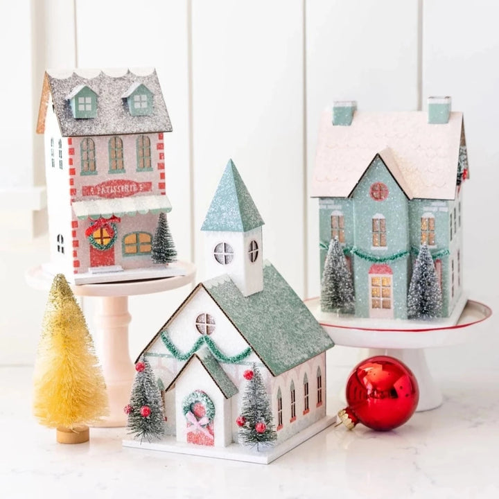 Christmas Village Paper Church Bonjour Fete Party Supplies Holiday Village