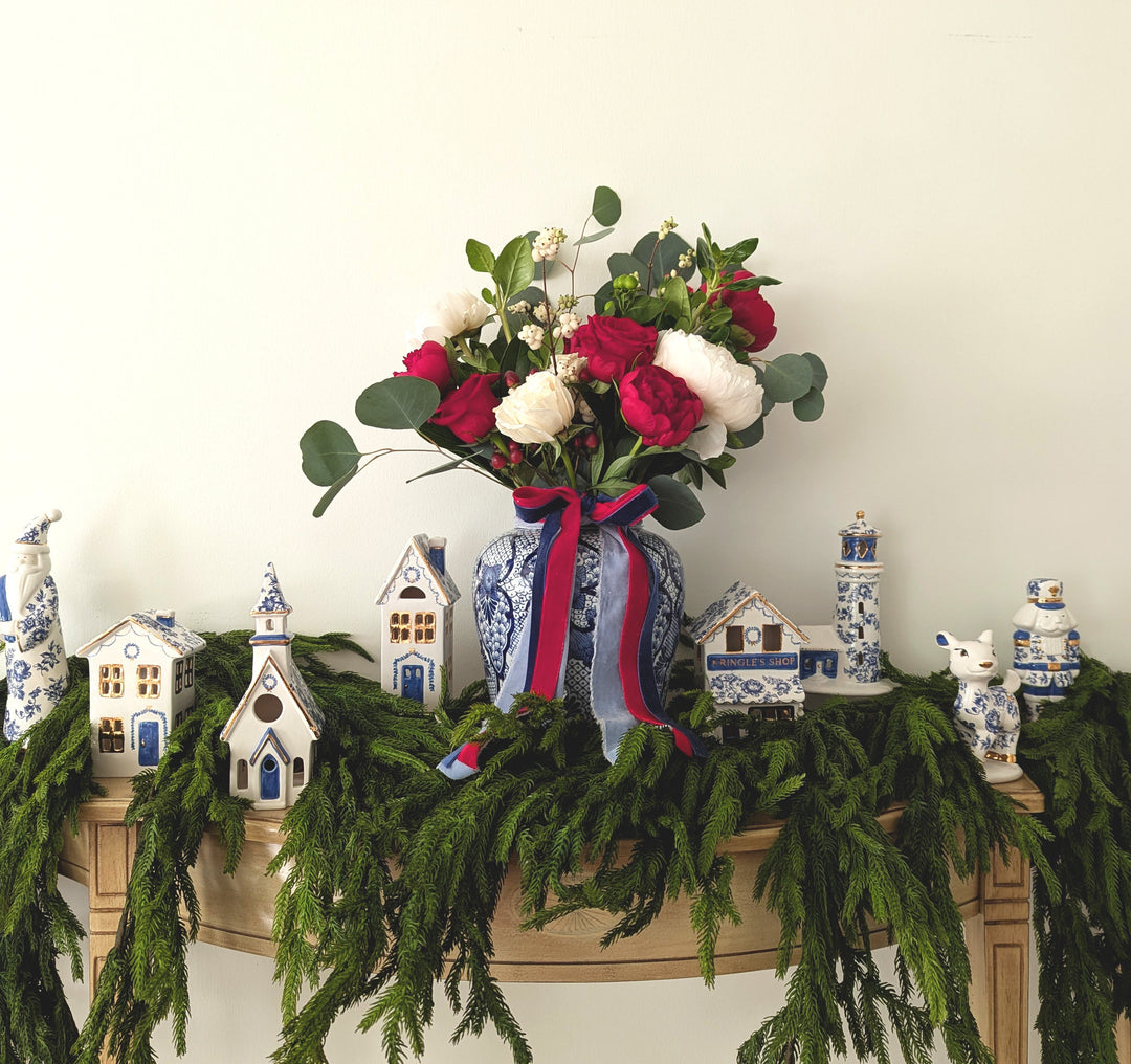 Blue and White Toile Santa with 22K Gold Accents