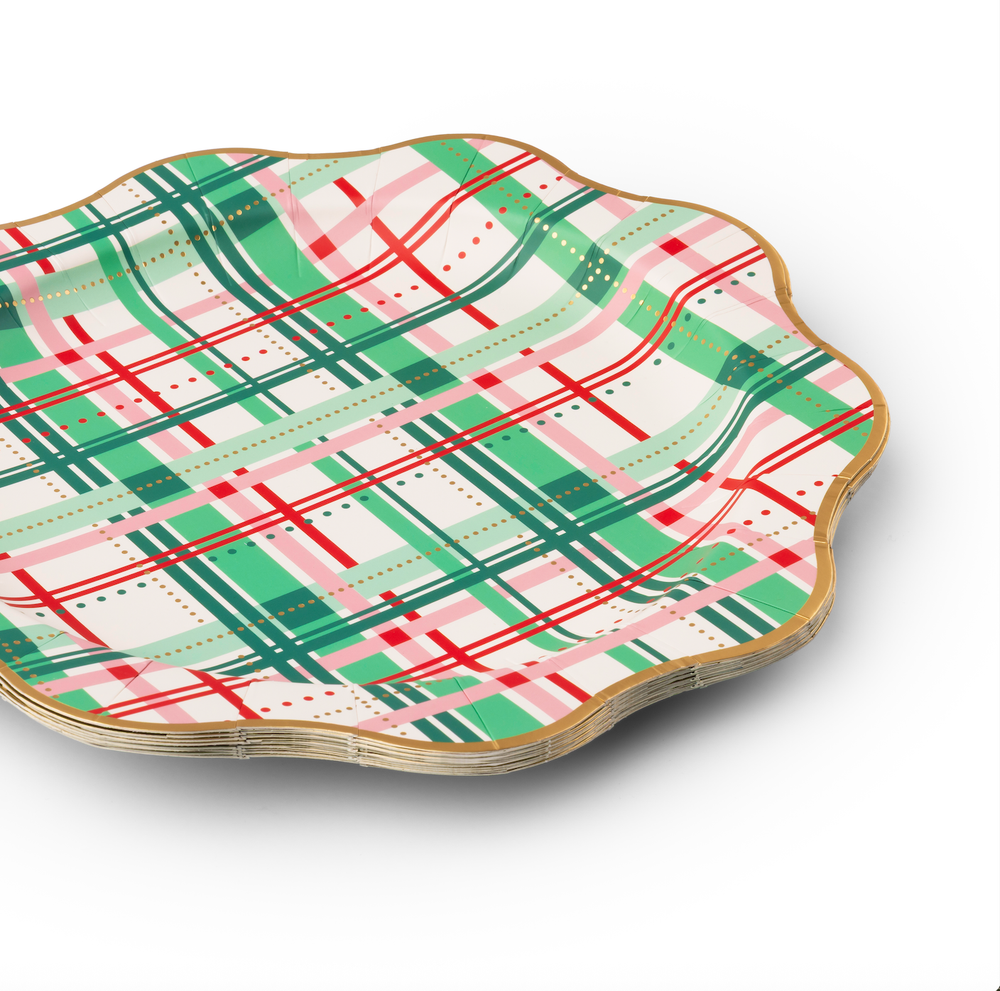 CHRISTMAS PLAID DINNER PLATES Bonjour Fete Plates CHRISTMAS PLAID DINNER PLATES Bonjour Fete - Party Supplies