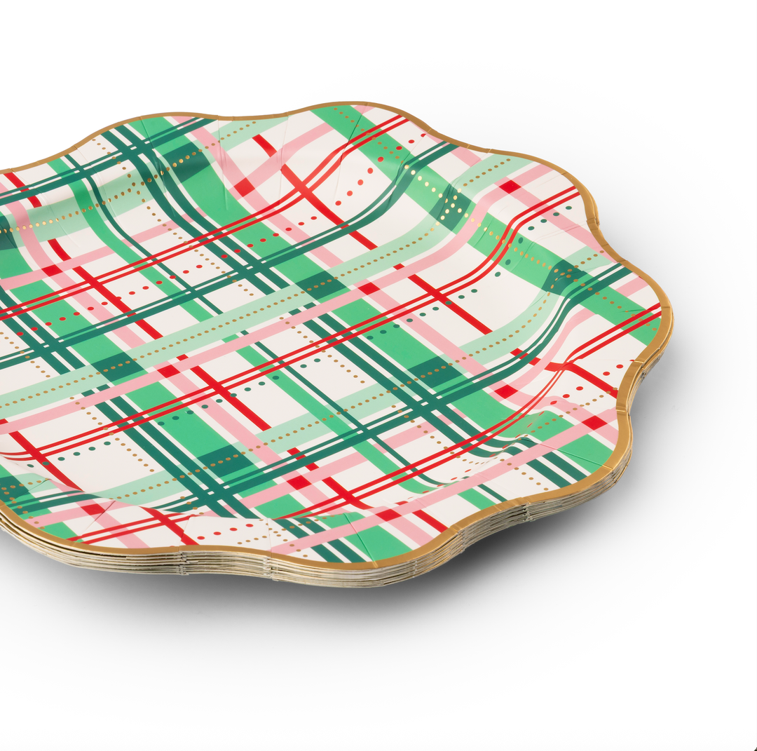 CHRISTMAS PLAID DINNER PLATES Bonjour Fete Plates CHRISTMAS PLAID DINNER PLATES Bonjour Fete - Party Supplies