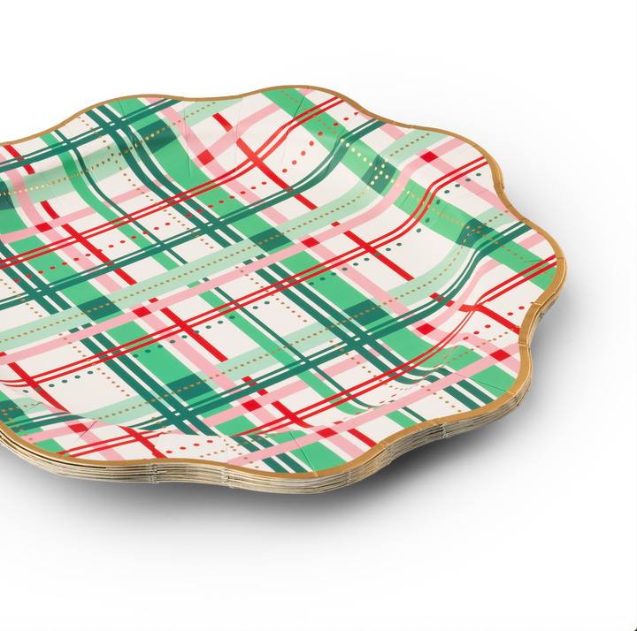 CHRISTMAS PLAID DINNER PLATES Bonjour Fete Plates CHRISTMAS PLAID DINNER PLATES Bonjour Fete - Party Supplies