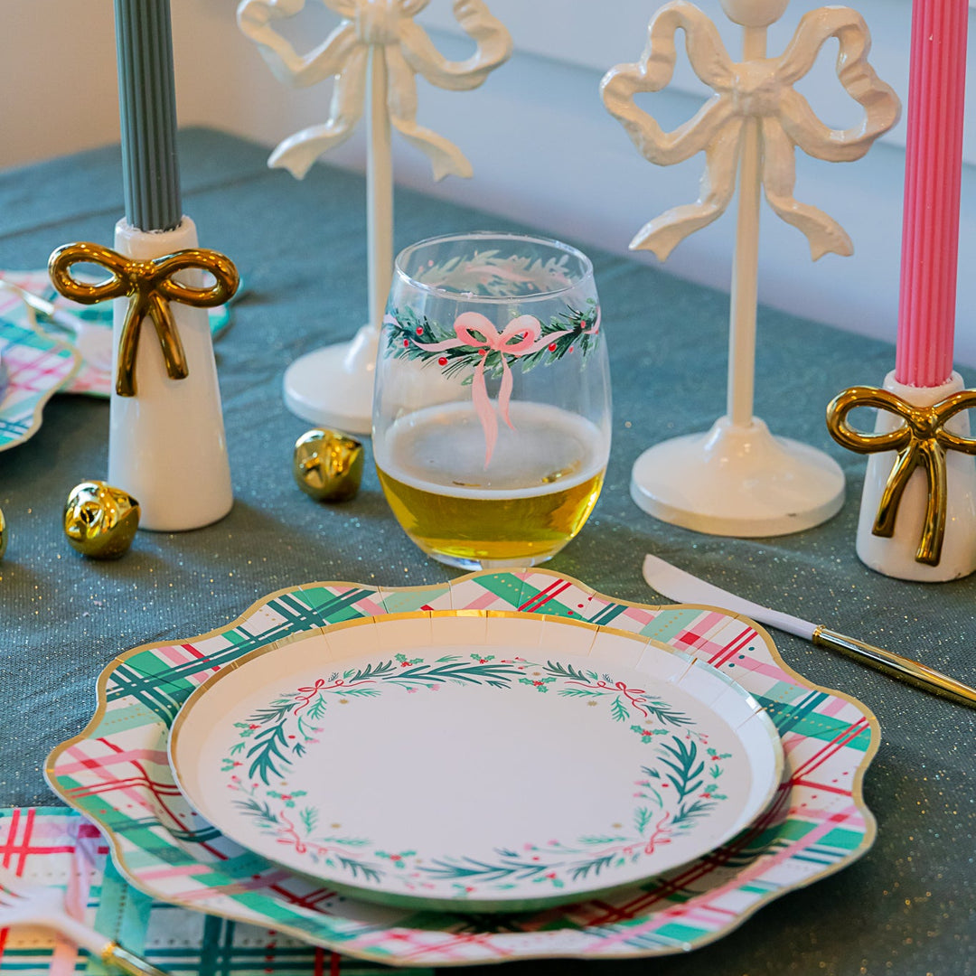 HOLIDAY GARLAND STEMLESS WINE GLASS Tag Christmas Holiday Kitchen & Entertaining HOLIDAY GARLAND STEMLESS WINE GLASS Bonjour Fete - Party Supplies