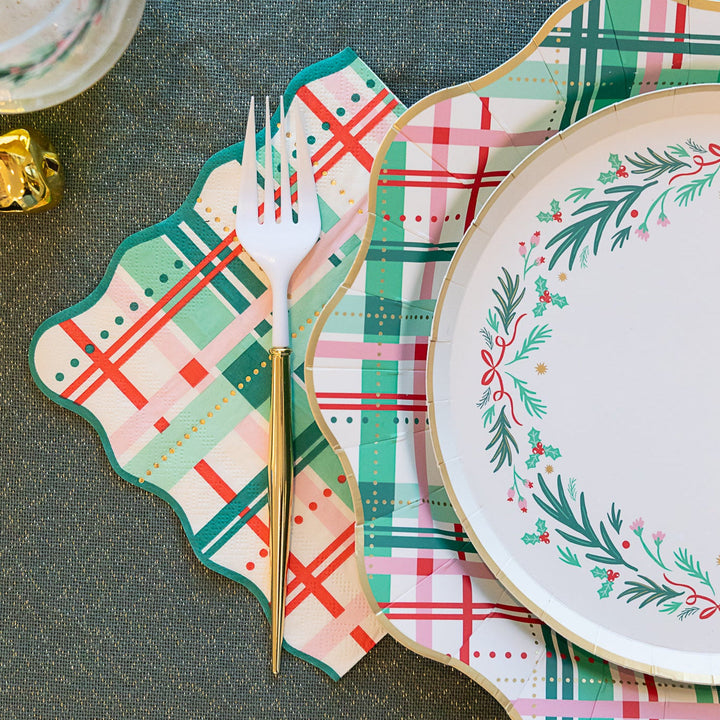 CHRISTMAS PLAID LARGE NAPKINS Bonjour Fete Napkins Christmas Plaid Large Napkins | Holiday Party Supplies | Bonjour Fête Bonjour Fete - Party Supplies