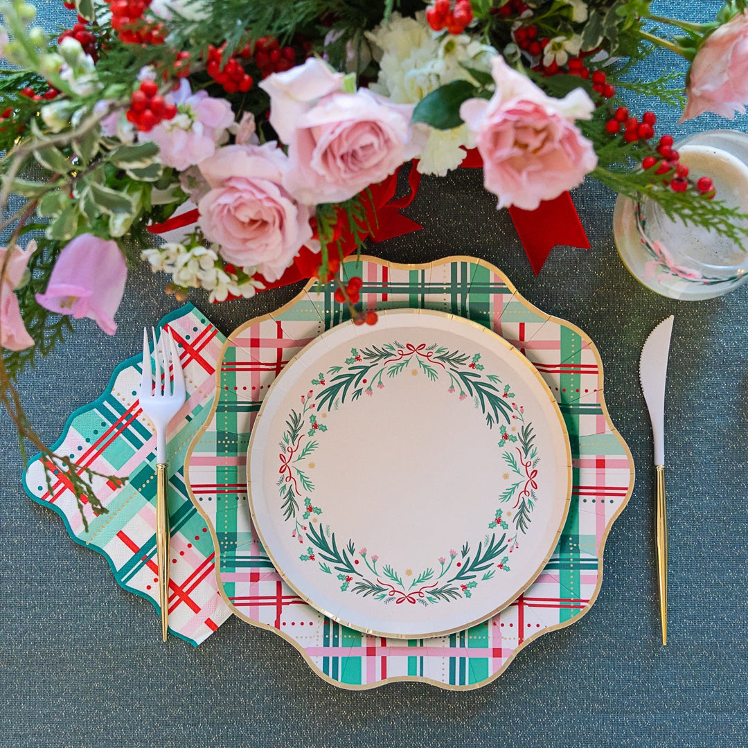CHRISTMAS PLAID LARGE NAPKINS Bonjour Fete Napkins Christmas Plaid Large Napkins | Holiday Party Supplies | Bonjour Fête Bonjour Fete - Party Supplies