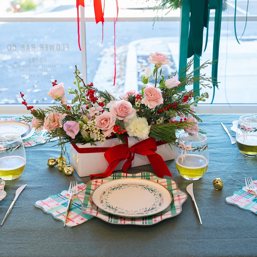 HOLIDAY GARLAND STEMLESS WINE GLASS Tag Christmas Holiday Kitchen & Entertaining HOLIDAY GARLAND STEMLESS WINE GLASS Bonjour Fete - Party Supplies