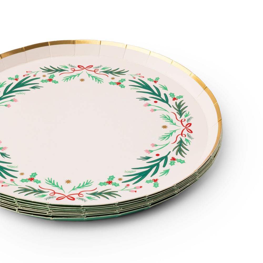 CHRISTMAS WREATH DESSERT PLATES Bonjour Fete Plates CHRISTMAS WREATH DESSERT PLATES Bonjour Fete - Party Supplies