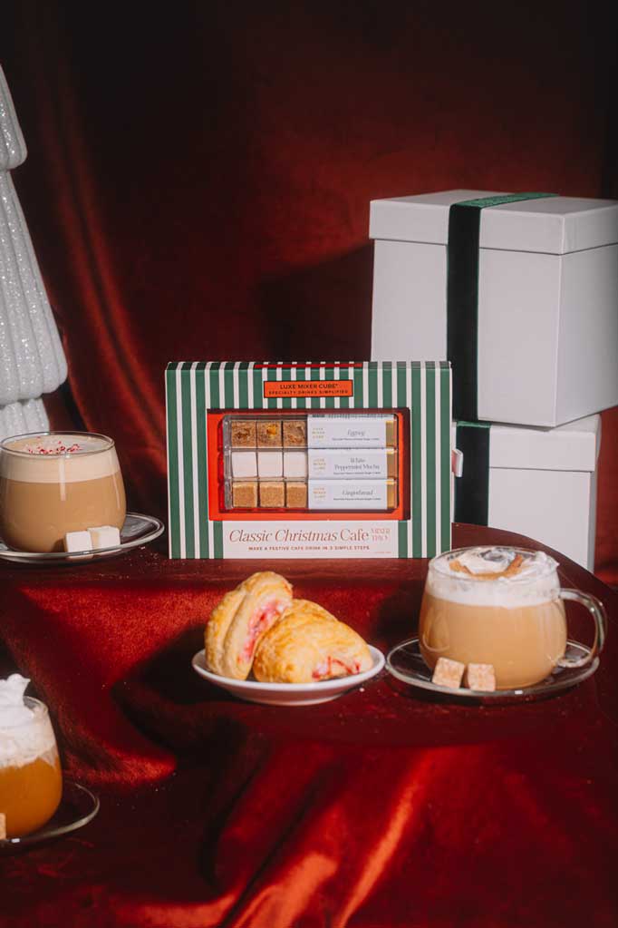 Classic Christmas cafe cubes styled for a holiday morning