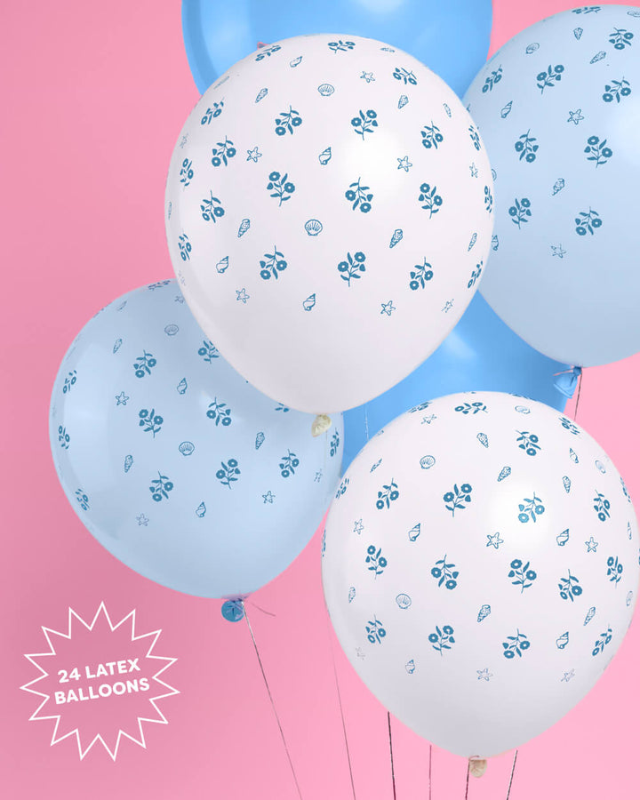 Detail of blue and light blue coastal latex balloons for a beach celebration