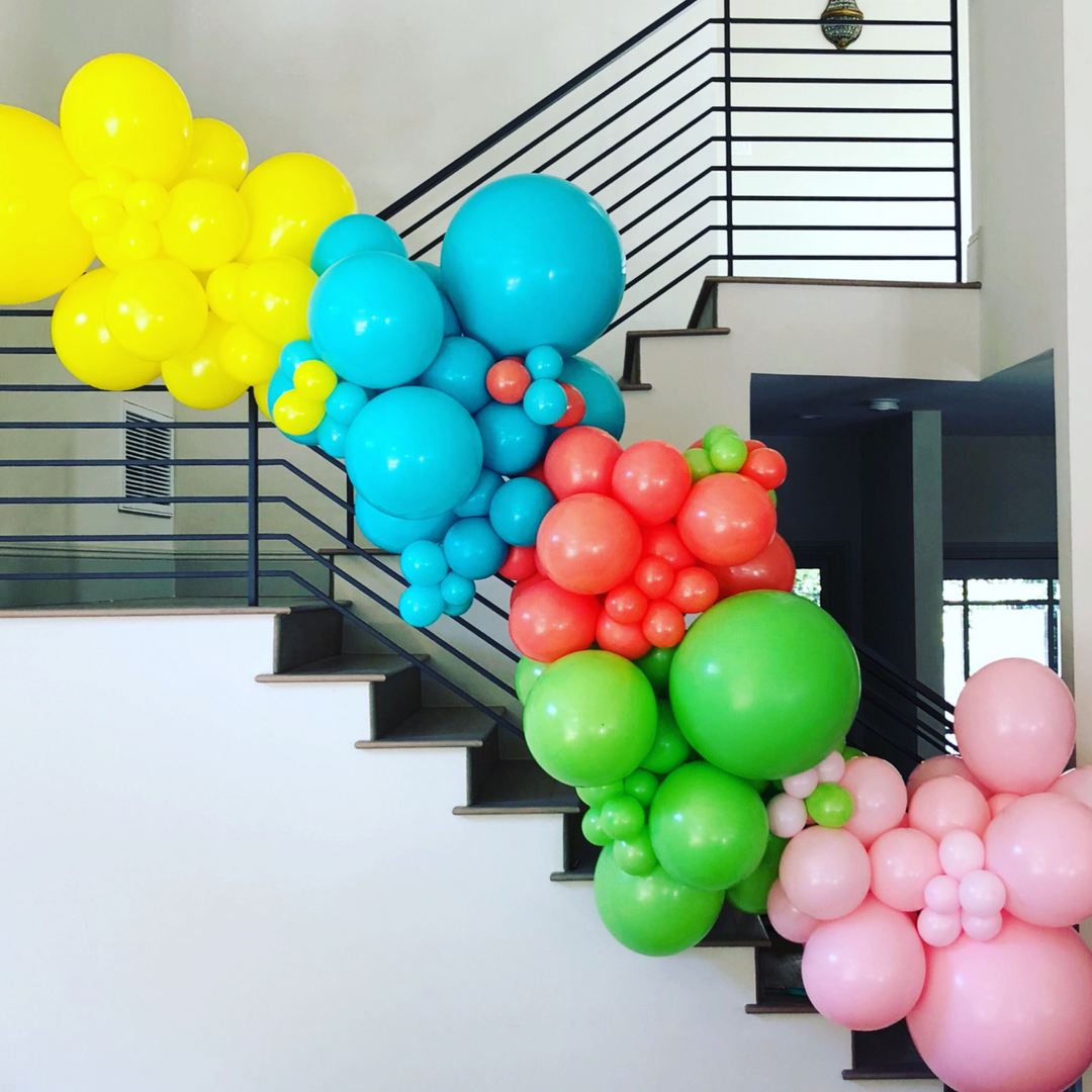 Colorful balloon garland rainbow balloon decoration ideas - Los Angeles balloon installation