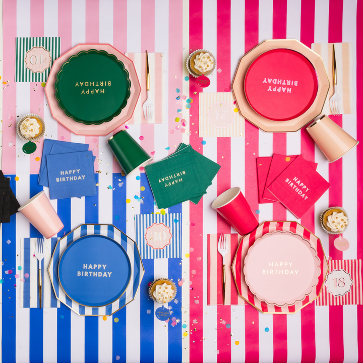 PETAL PINK SIGNATURE HAPPY BIRTHDAY SMALL PLATES Bonjour Fete Plates PETAL PINK SIGNATURE HAPPY BIRTHDAY SMALL PLATES Bonjour Fete - Party Supplies