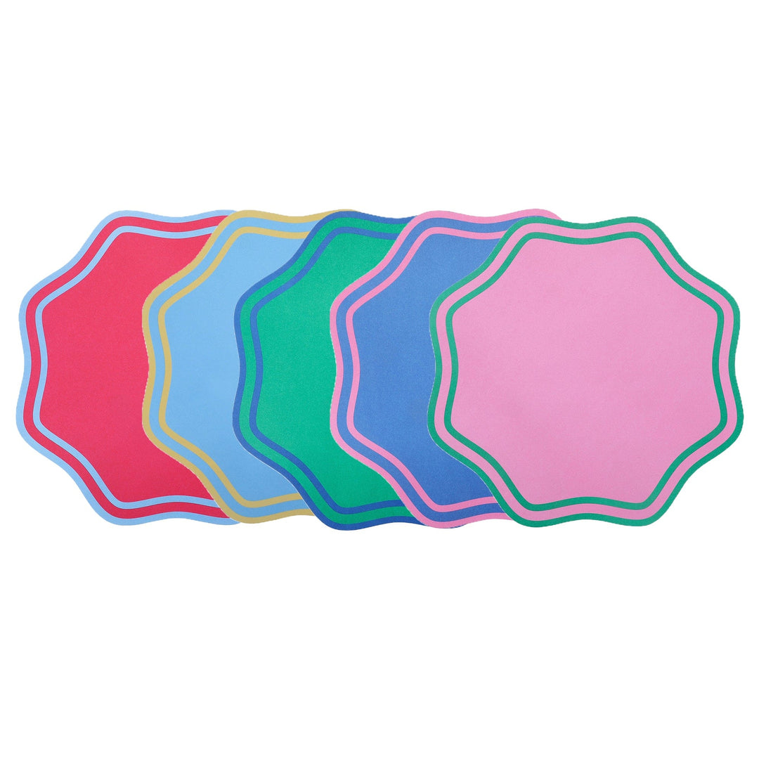 Scalloped paper placemats in assorted candy colors, 10 count