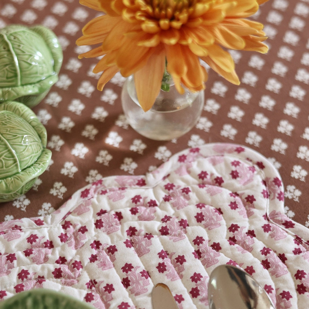 Constance Chocolate Round Tablecloth with Ruffle