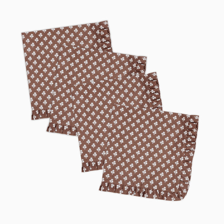 Constance Chocolate Ruffled Dinner Napkins - Set of 4
