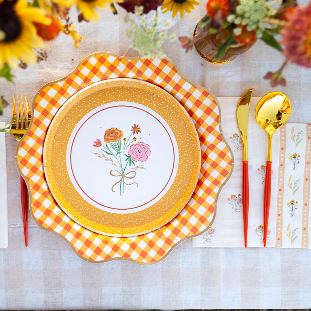 ELEGANT FALL PLAID DINNER PLATES Bonjour Fete Plates ELEGANT FALL PLAID DINNER PLATES Bonjour Fete - Party Supplies