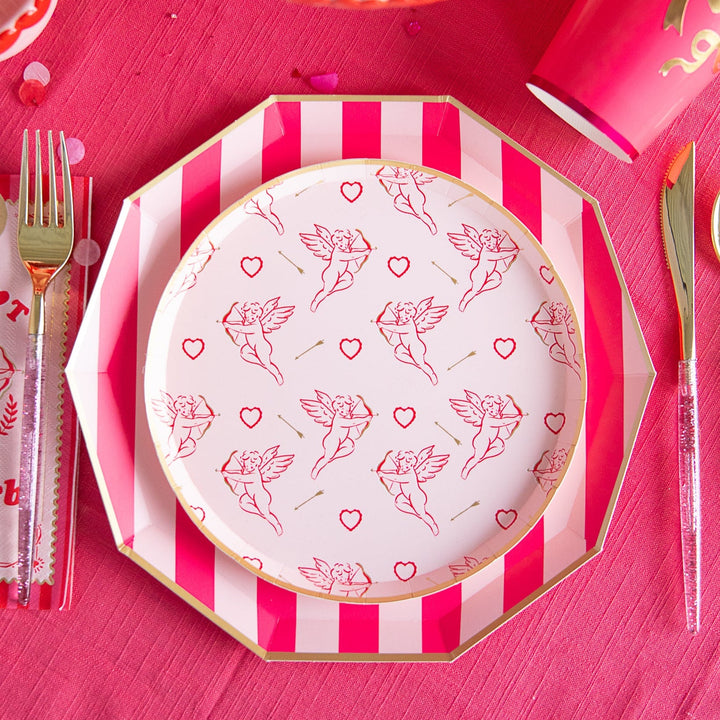 LIGHT & HAUTE PINK SIGNATURE CABANA STRIPE LARGE PLATES Bonjour Fete Plates LIGHT & HAUTE PINK SIGNATURE CABANA STRIPE LARGE PLATES Bonjour Fete - Party Supplies