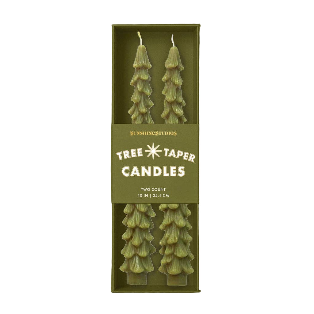 GREEN TREE TAPER CANDLES Sunshine Studios Holiday Candle GREEN TREE TAPER CANDLES Bonjour Fete - Party Supplies
