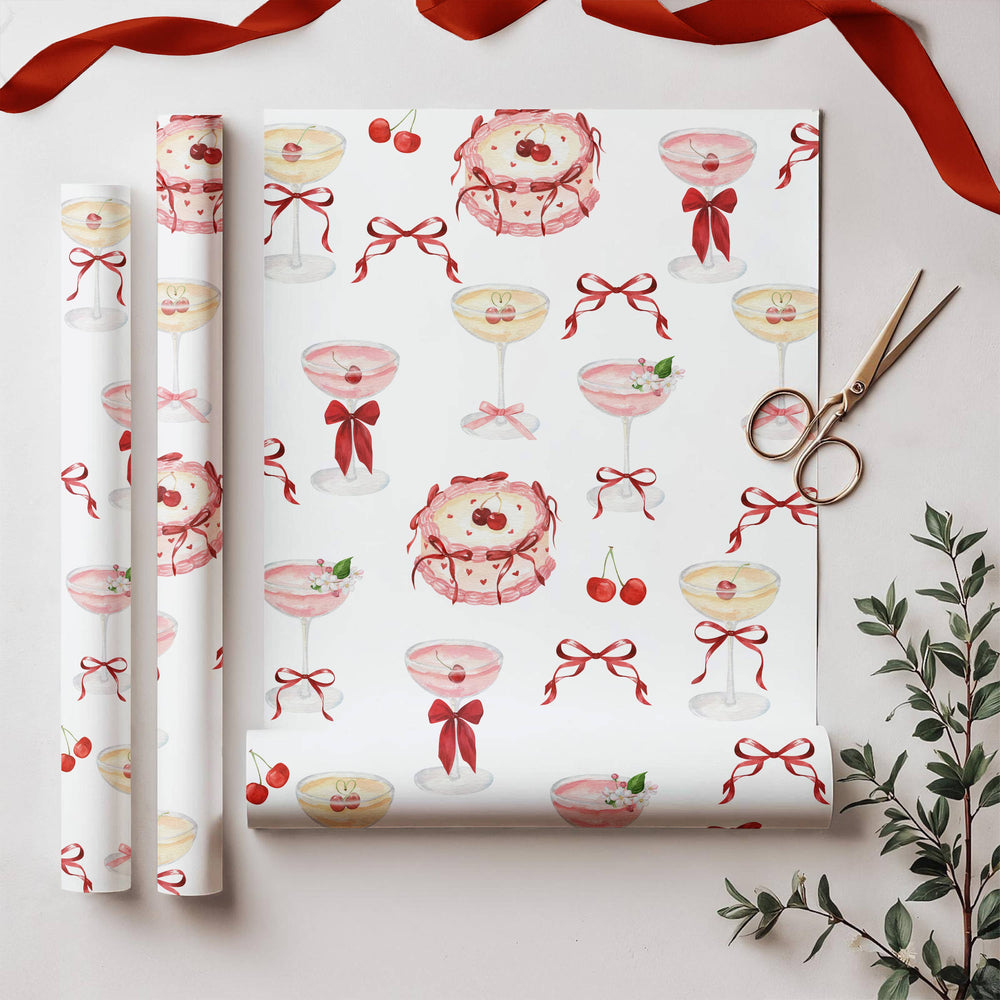 Whimsical Cocktails & Cake Luxury Wrapping Paper (Watercolor JOSIL Paperie & Gift Whimsical Cocktails & Cake Luxury Wrapping Paper (Watercolor Bonjour Fete - Party Supplies