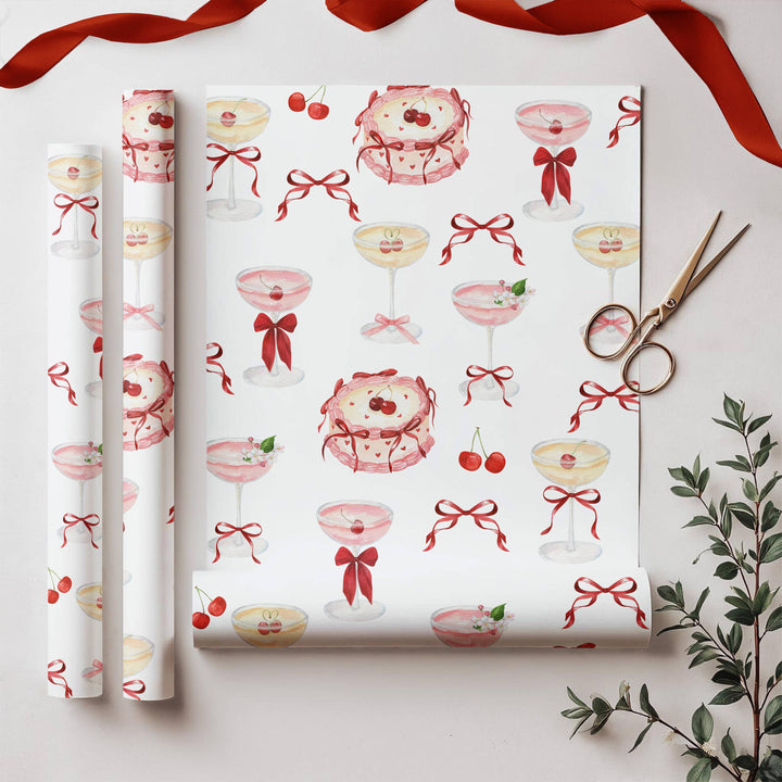 Whimsical Cocktails & Cake Luxury Wrapping Paper (Watercolor JOSIL Paperie & Gift Whimsical Cocktails & Cake Luxury Wrapping Paper (Watercolor Bonjour Fete - Party Supplies