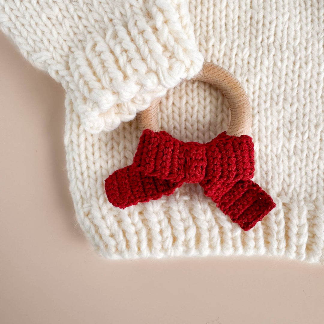 Teether Bow Red Cotton Crochet Fall Christmas Gift Holiday The Blueberry Hill Teether Bow Red Cotton Crochet Fall Christmas Gift Holiday Bonjour Fete - Party Supplies