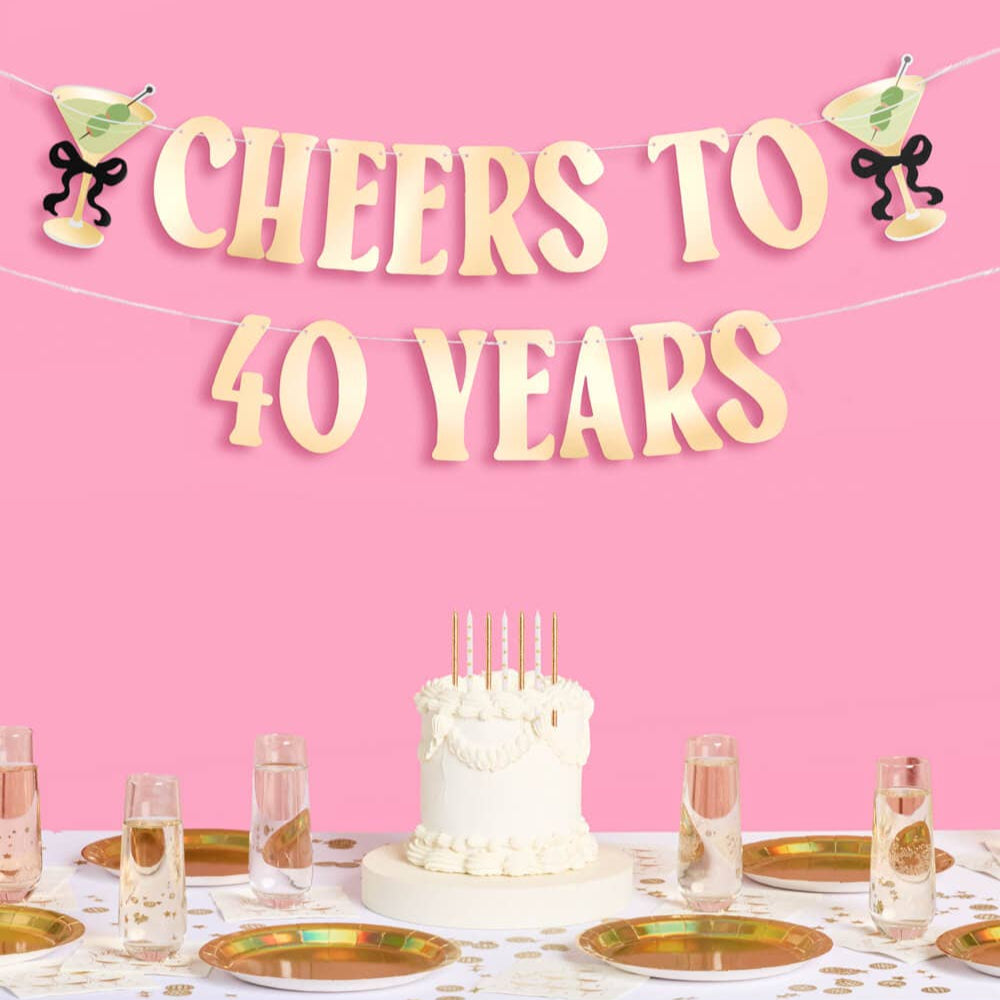 Cheers to 40 Banner - gold foil banner, martini birthday xo, Fetti Cheers to 40 Banner - gold foil banner, martini birthday Bonjour Fete - Party Supplies
