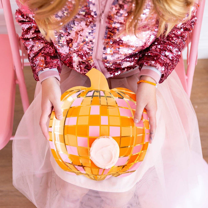 PINK AND ORANGE DISCO PUMPKIN PLATES My Mind’s Eye Halloween Party Supplies Bonjour Fete - Party Supplies