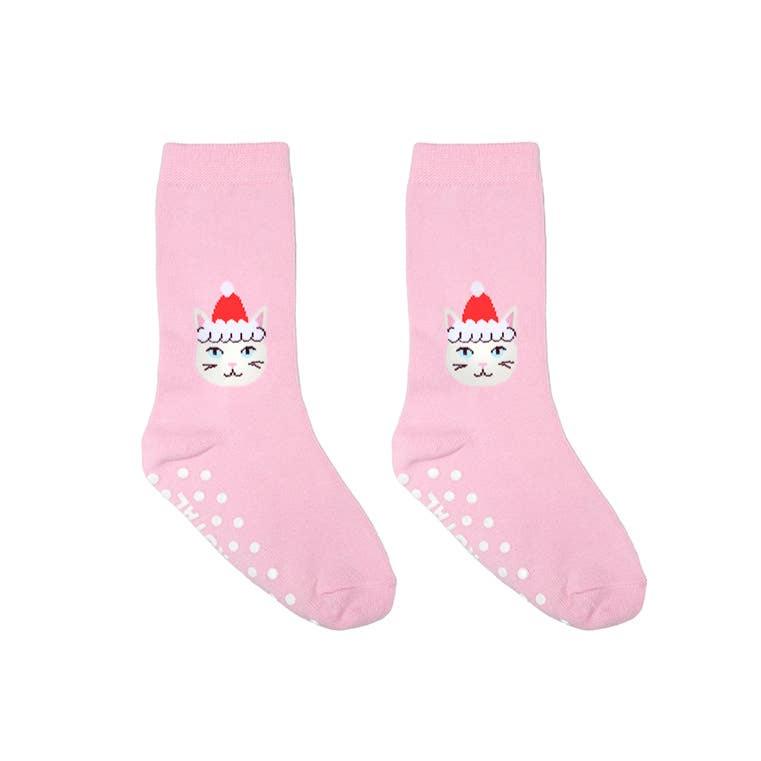 3D Packaged Crew Socks - Kids - Holiday - Santa Kitty -Pink Living Royal Bonjour Fete - Party Supplies