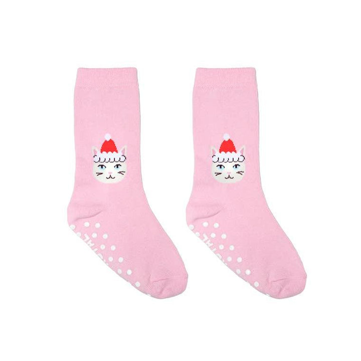 3D Packaged Crew Socks - Kids - Holiday - Santa Kitty -Pink Living Royal Bonjour Fete - Party Supplies