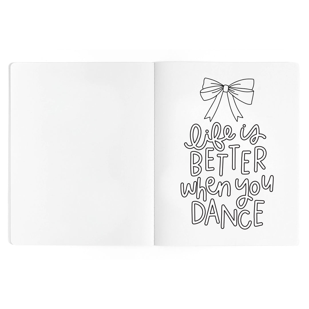 Life is better when you dance hand-lettered coloring page with a bow, a quiet-time page for dancers