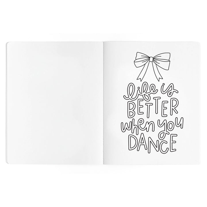 Life is better when you dance hand-lettered coloring page with a bow, a quiet-time page for dancers