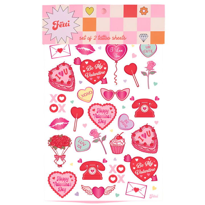 Valentines Day Temporary Tattoos, Galentines Heart Favors xo, Fetti Valentines Day Temporary Tattoos, Galentines Heart Favors Bonjour Fete - Party Supplies