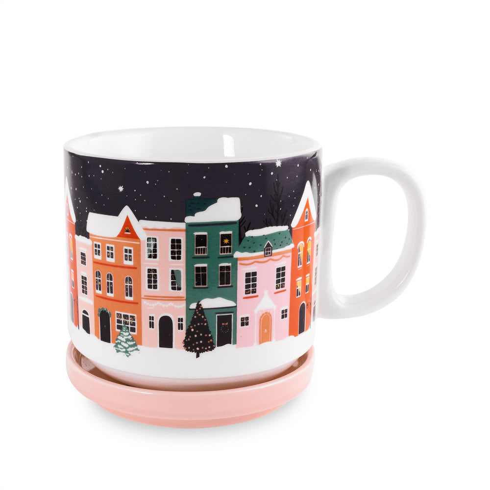 Holiday Village Ceramic Mug With Coaster Bonjour Fete Party Supplies Christmas Holiday Kitchen & Entertaining