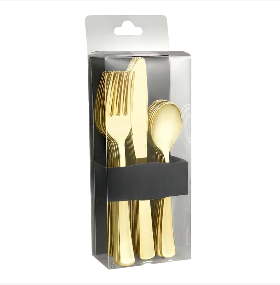 Polished Gold Cutlery Combo Box – Elegant Disposable Set: 24 EcoQuality Polished Gold Cutlery Combo Box – Elegant Disposable Set: 24 Bonjour Fete - Party Supplies