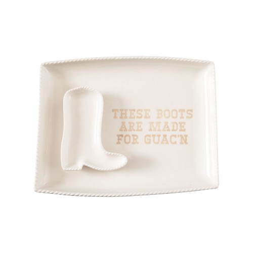 Boot/Guac’n Cer Platter & Bowl S/2: White / 100% Stoneware Totalee Gift Boot/Guac’n Cer Platter & Bowl S/2: White / 100% Stoneware Bonjour Fete - Party Supplies