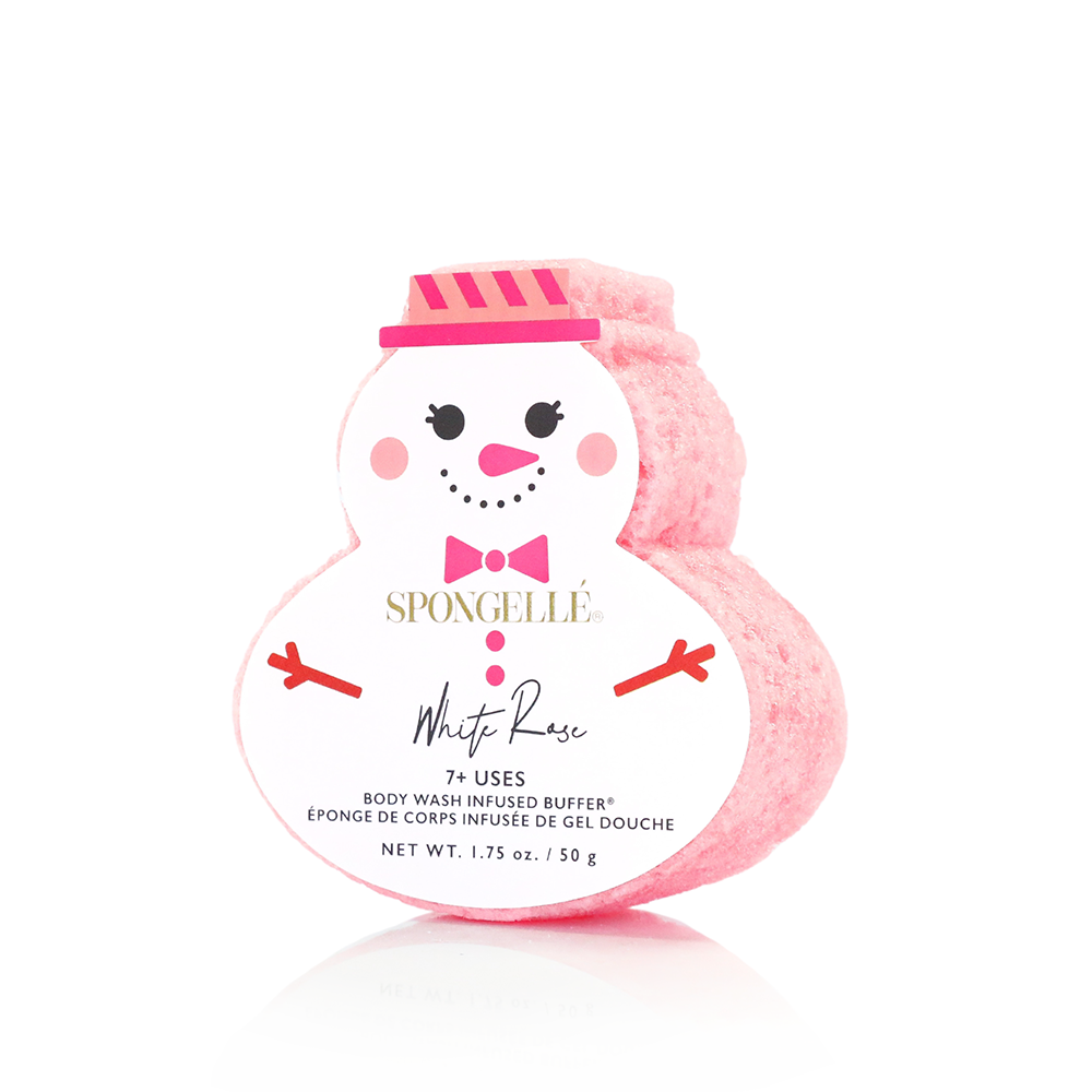 WHITE ROSE SNOWMAN SHOWER BUFFER SPONGE Spongellé Holiday Bath WHITE ROSE SNOWMAN SHOWER BUFFER SPONGE Bonjour Fete - Party Supplies