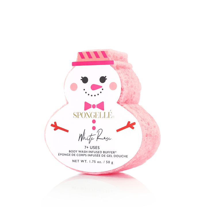 WHITE ROSE SNOWMAN SHOWER BUFFER SPONGE Spongellé Holiday Bath WHITE ROSE SNOWMAN SHOWER BUFFER SPONGE Bonjour Fete - Party Supplies