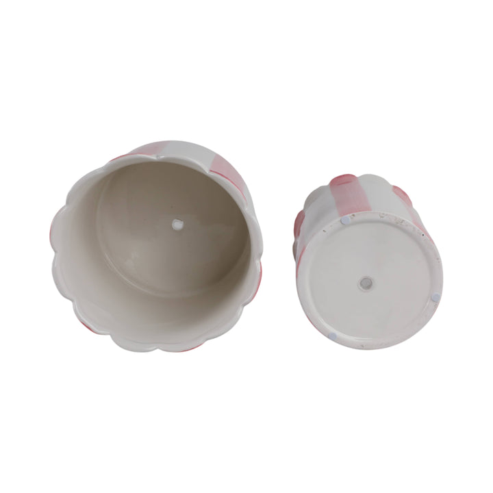 Planters Set of 2 - Pink Ceramic Striped Scallop, 6/8 in. Sagebrook Home Planters Set of 2 - Pink Ceramic Striped Scallop, 6/8 in. Bonjour Fete - Party Supplies