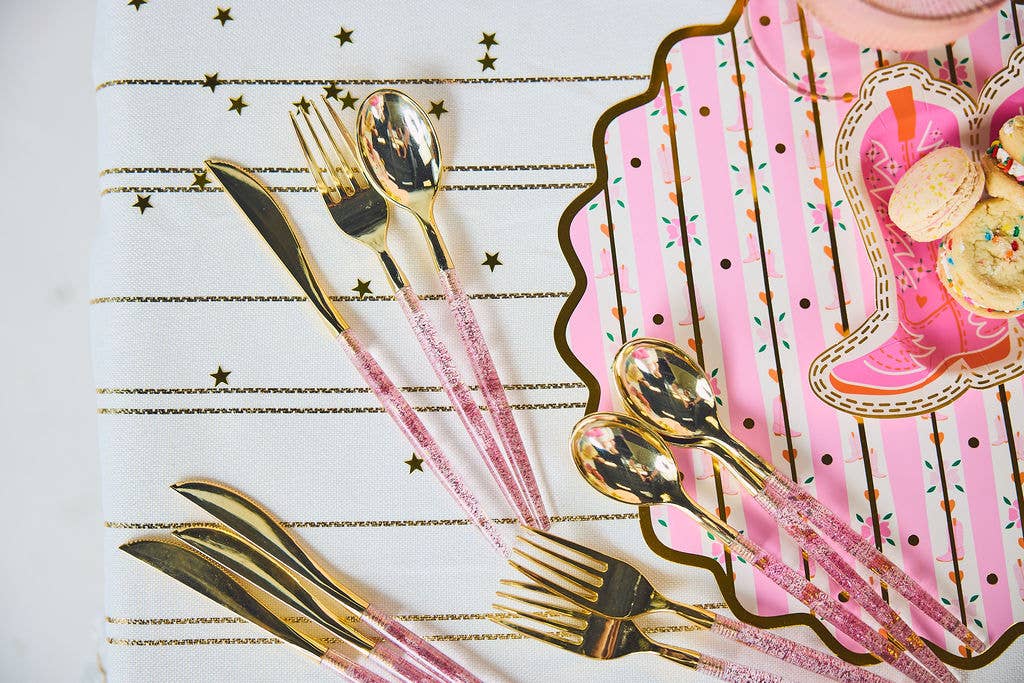 GOLD & PINK CONFETTI CUTLERY Packed Party Cutlery GOLD & PINK CONFETTI CUTLERY Bonjour Fete - Party Supplies