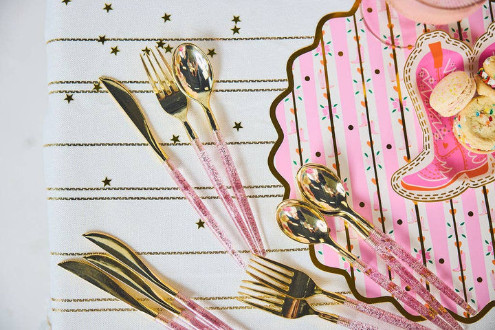 GOLD & PINK CONFETTI CUTLERY Packed Party Cutlery GOLD & PINK CONFETTI CUTLERY Bonjour Fete - Party Supplies
