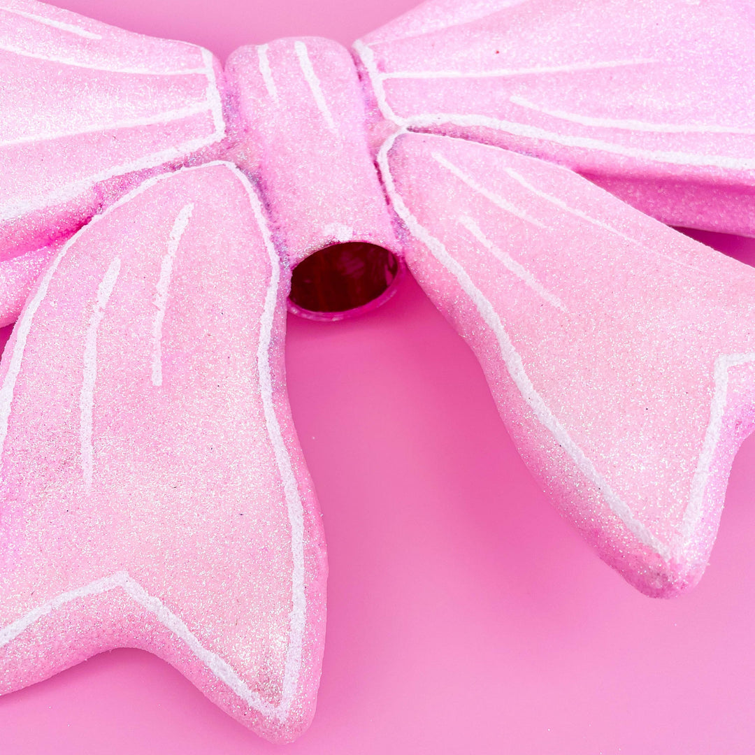 PINK GLITTER BOW CHRISTMAS TREE TOPPER Rock Paper Scissors Tree Topper Bonjour Fete - Party Supplies