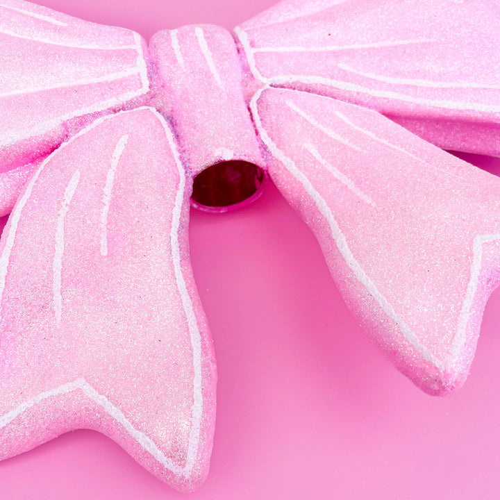 PINK GLITTER BOW CHRISTMAS TREE TOPPER Rock Paper Scissors Tree Topper Bonjour Fete - Party Supplies
