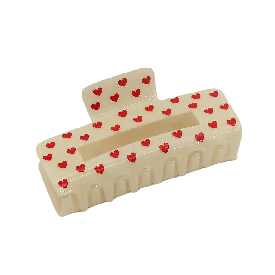 RECTANGLE HEART PRINT HAIR CLIP: IVORY / 1 SIZE Girly RECTANGLE HEART PRINT HAIR CLIP: IVORY / 1 SIZE Bonjour Fete - Party Supplies