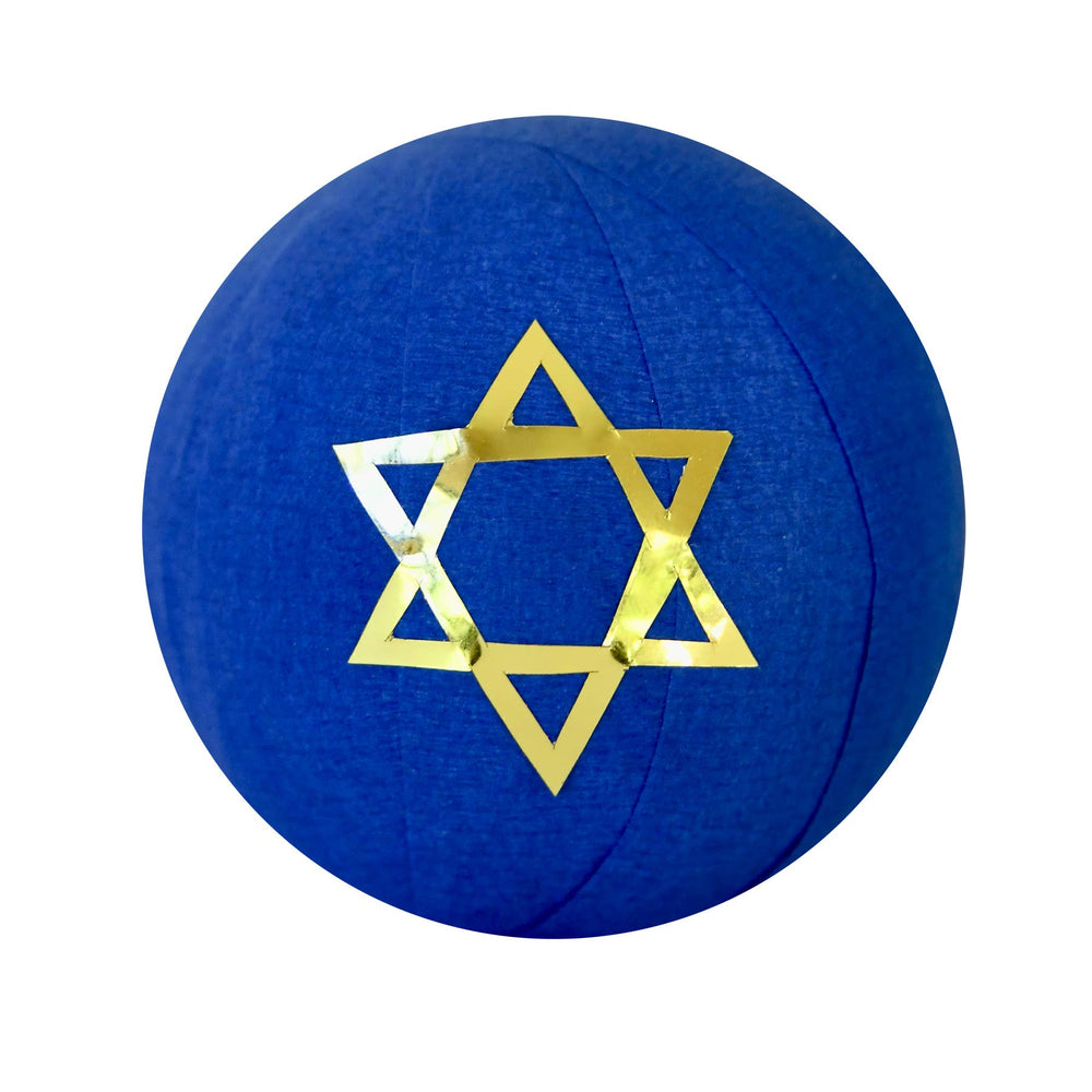 Royal blue Hanukkah mini surprise ball with a gold foil Star of David for a holiday place setting