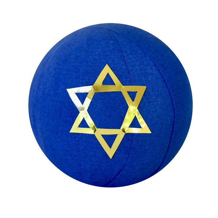 Royal blue Hanukkah mini surprise ball with a gold foil Star of David for a holiday place setting