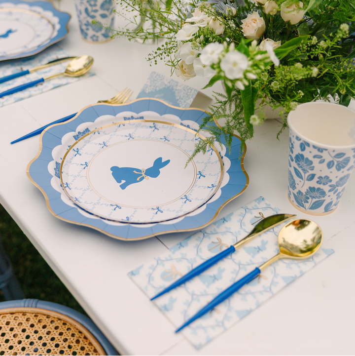 BELLE BLUE ELEGANT FLORAL DINNER PLATES Bonjour Fete Plates BELLE BLUE ELEGANT FLORAL DINNER PLATES Bonjour Fete - Party Supplies