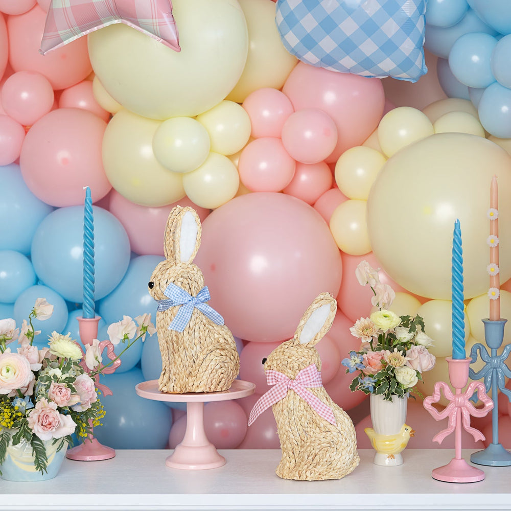 WOVEN BUNNY WITH GINGHAM BOW DECORATION Mud Pie Easter Home WOVEN BUNNY WITH GINGHAM BOW DECORATION Bonjour Fete - Party Supplies