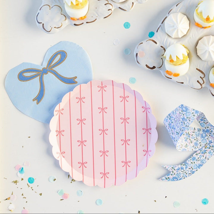 PETAL PINK SIGNATURE BOW SMALL PLATES Bonjour Fete Plates PETAL PINK SIGNATURE BOW SMALL PLATES Bonjour Fete - Party Supplies