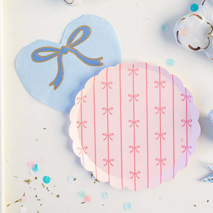 SKY BLUE SIGNATURE BOW HEART LARGE NAPKINS Bonjour Fete Napkins SKY BLUE SIGNATURE BOW HEART LARGE NAPKINS Bonjour Fete - Party Supplies
