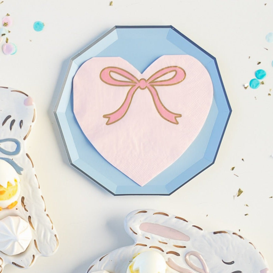 PETAL PINK BOW HEART LARGE NAPKIN Bonjour Fete Napkins PETAL PINK BOW HEART LARGE NAPKIN Bonjour Fete - Party Supplies