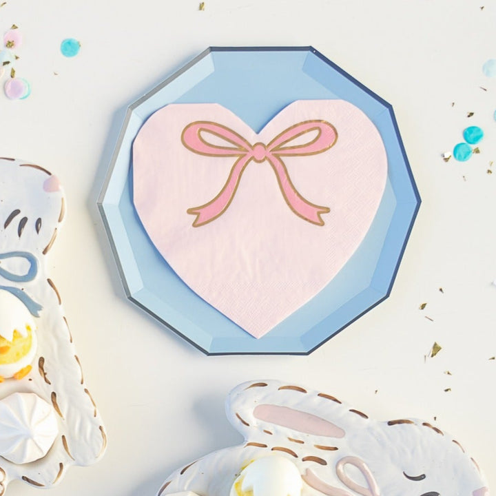 PETAL PINK BOW HEART LARGE NAPKIN Bonjour Fete Napkins PETAL PINK BOW HEART LARGE NAPKIN Bonjour Fete - Party Supplies
